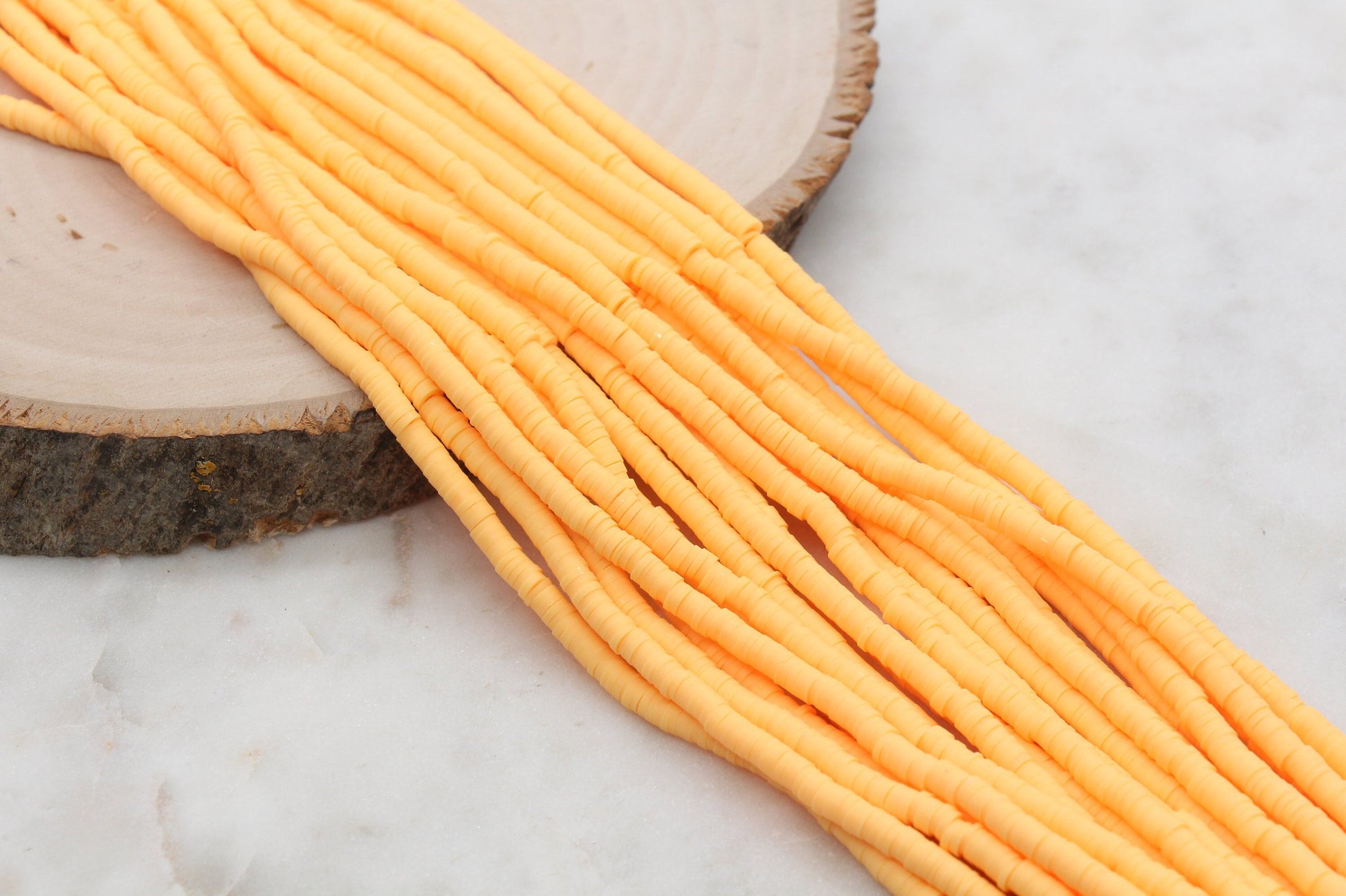 4mm Light Orange Heishi Beads, Orange Polymer Clay Disc Beads, African Disc Beads, Vinyl Heishi, Full Strand, Jewelry Making Beads #579