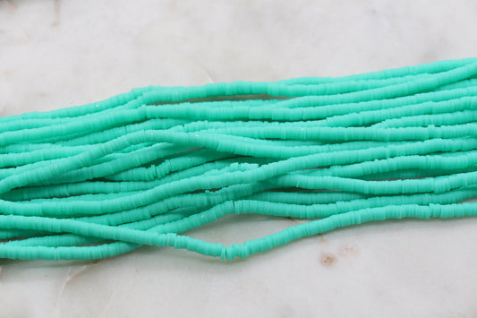 4mm Aqua Green Heishi Beads, Green Polymer Clay Disc Beads, African Disc Beads, Vinyl Heishi, Full Strand, Jewelry Making Beads #585