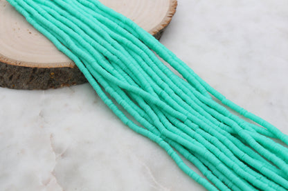 4mm Aqua Green Heishi Beads, Green Polymer Clay Disc Beads, African Disc Beads, Vinyl Heishi, Full Strand, Jewelry Making Beads #585