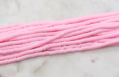 5mm Pink Heishi Beads, Vinyl Beads, Polymer Clay Disc Beads, African Disc Beads, Jewelry Making Beads, Full Strand #594