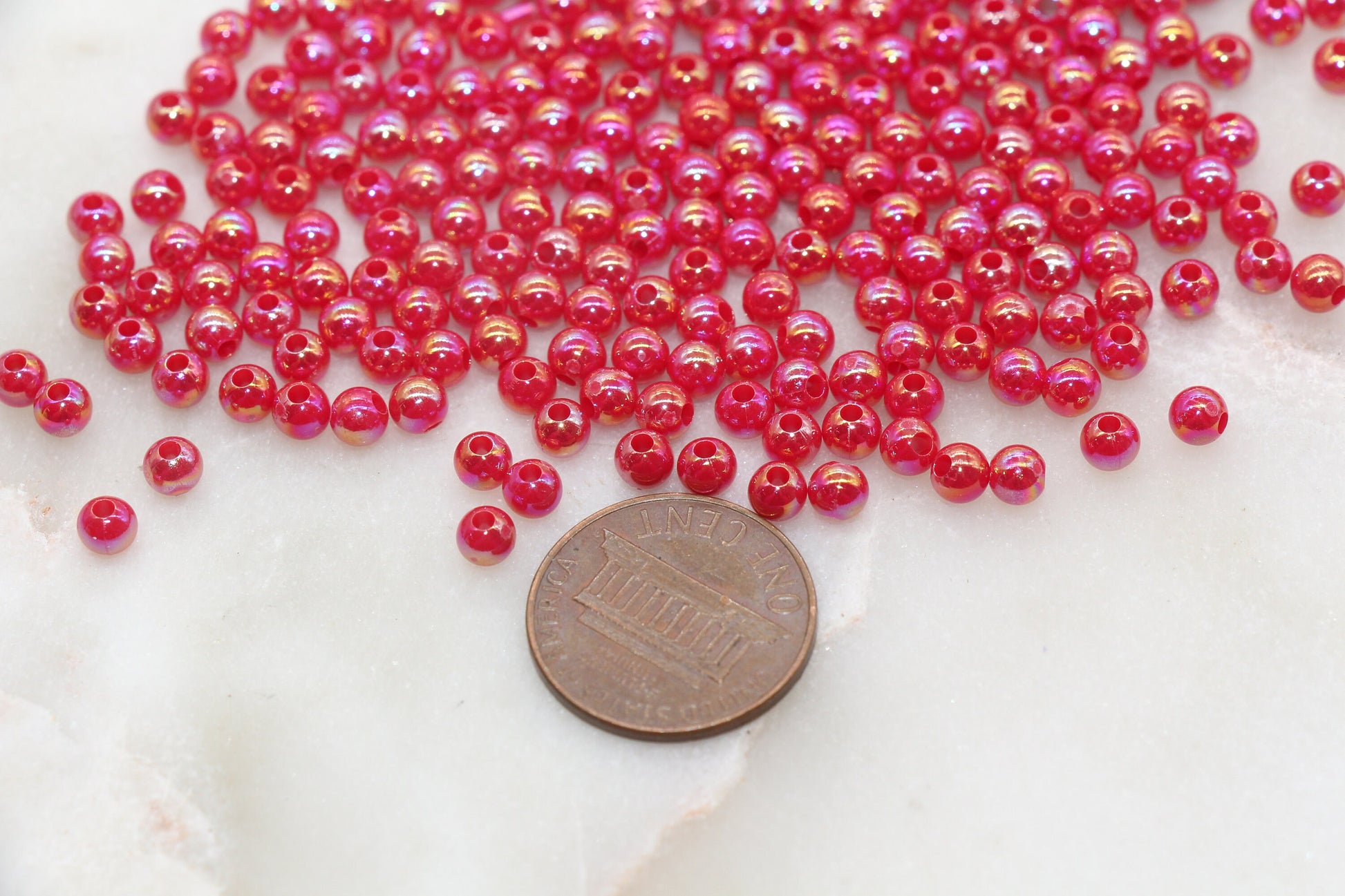 4mm Red AB Round Beads, Iridescent Acrylic Gumball Beads, Bubblegum Beads, Plastic Round Smooth Bead #3008