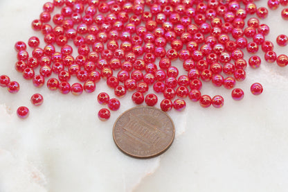4mm Red AB Round Beads, Iridescent Acrylic Gumball Beads, Bubblegum Beads, Plastic Round Smooth Bead #3008
