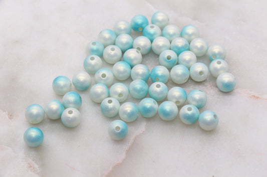 8mm Blue Ombre Shimmer Gumball Beads, Round Acrylic Loose Beads, Bubblegum Beads, Chunky Beads, Smooth Round Plastic Beads #3036