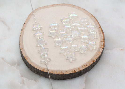 Iridescent Star Shape Beads, Clear AB Acrylic Star Beads, Jewelry Making Beads #3049
