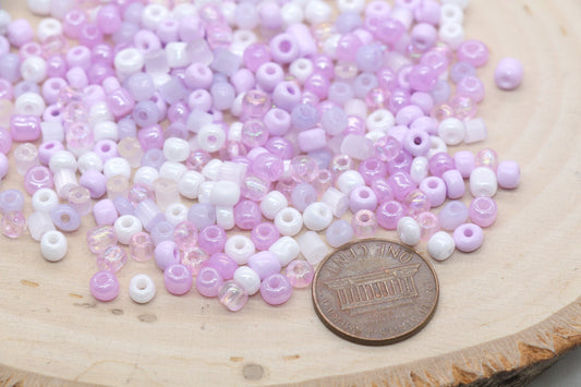 Mix Purple and White Glass Seed Beads, 4mm 6/0 Glass Seed Beads, Multicolor Seed Beads, Rocailles Beads, Bracelet Beads, #3061