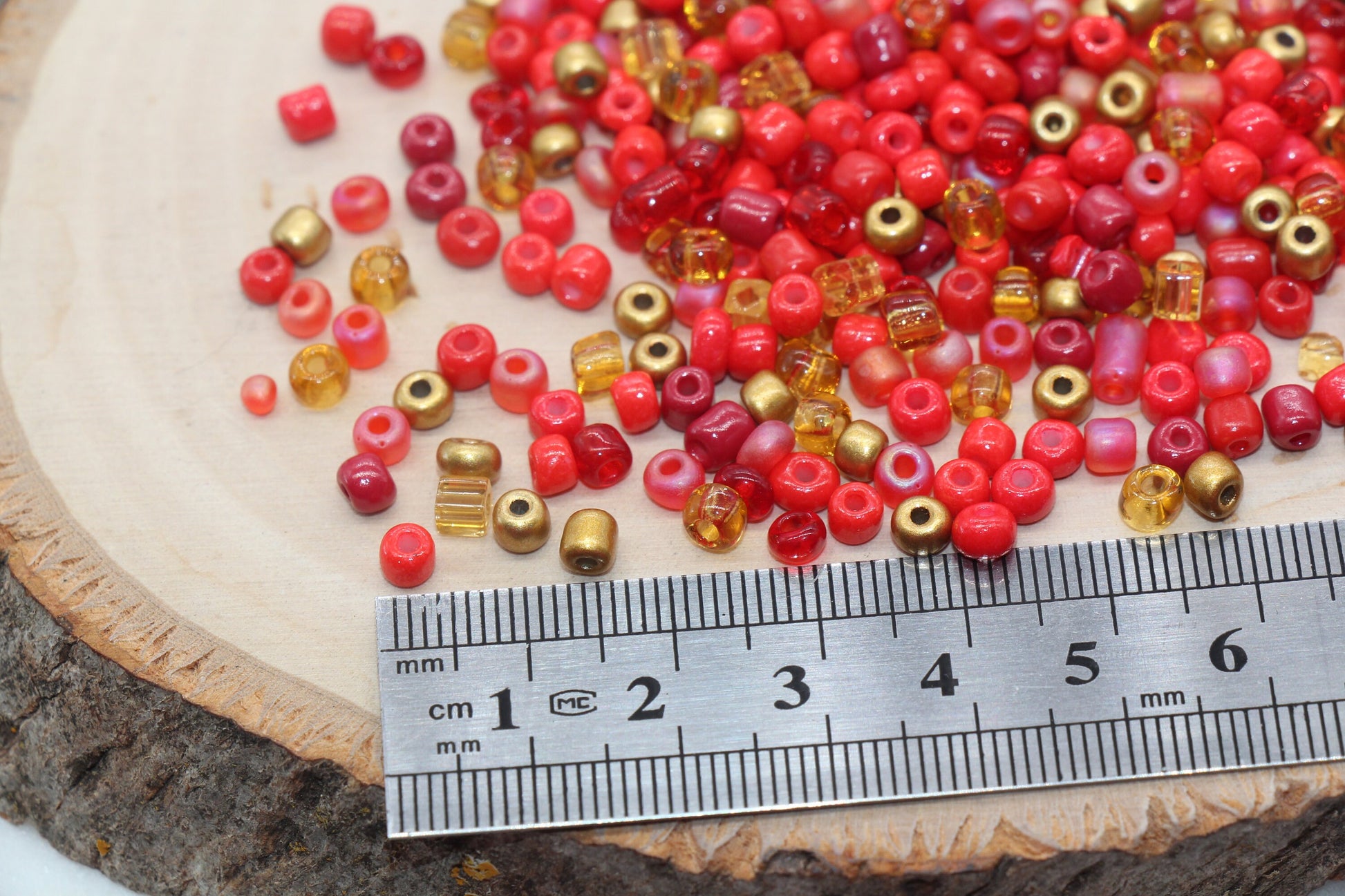 Mix Red and Gold Glass Seed Beads, Size 4mm 6/0 Glass Seed Beads, Multicolor Seed Beads, Rocailles Beads, Bracelet Beads #3074