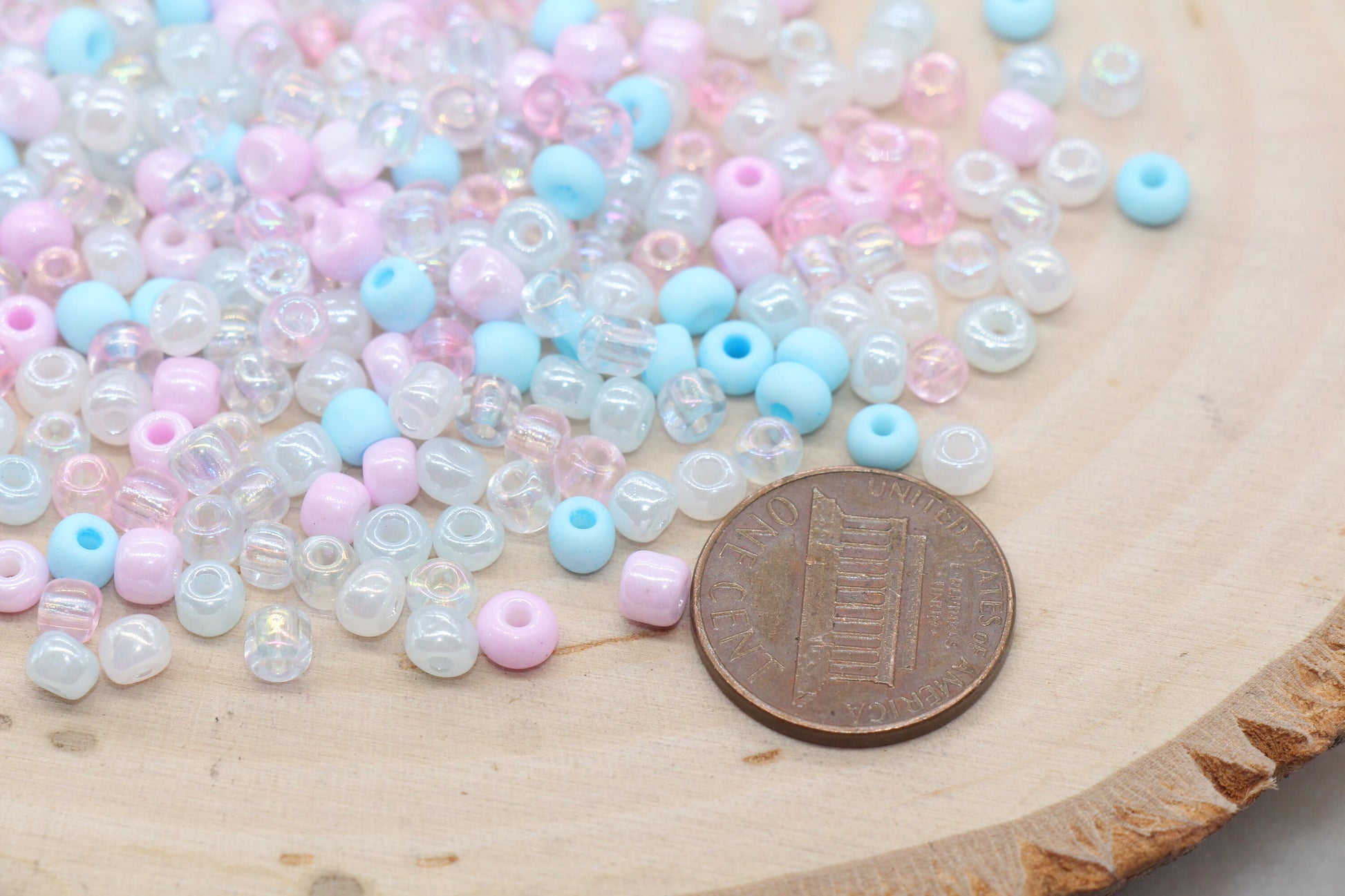 Mix Pink Blue and White Glass Seed Beads, Size 4mm 6/0 Glass Seed Beads, Multicolor Seed Beads, Rocailles Beads, Bracelet Beads #3075