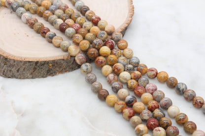 Crazy Lace Agate Beads, Natural Gemstone Smooth Round Beads, Sizes 4mm 6mm 8mm 10mm, Full Strand 15.5 inch, #10