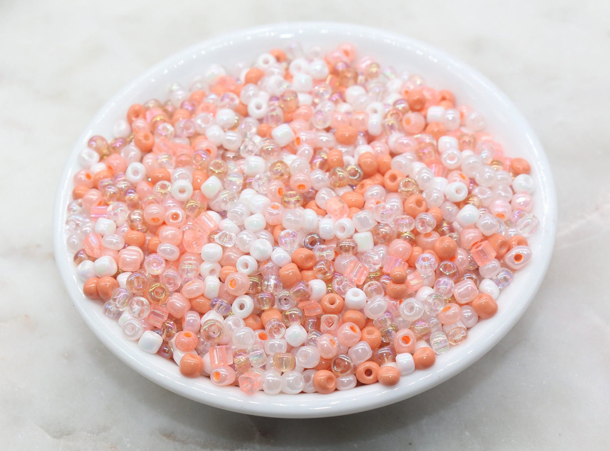 Mix Peach and White Glass Seed Beads, Size 4mm 6/0 Glass Seed Beads, Multicolor Seed Beads, Rocailles Beads, Bracelet Beads #3112