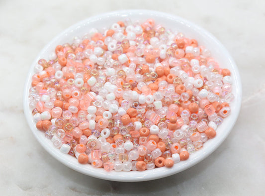Mix Peach and White Glass Seed Beads, Size 4mm 6/0 Glass Seed Beads, Multicolor Seed Beads, Rocailles Beads, Bracelet Beads #3112