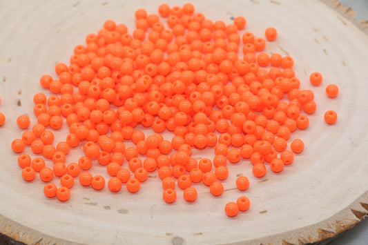 4mm Neon Orange Round Beads, Acrylic Gumball Beads, Round Spacer Beads, Bubblegum Beads, Plastic Round Smooth Bead, Bracelet Beads #3125