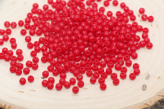 4mm Red Round Beads, Red Acrylic Gumball Beads, Round Spacer Beads, Bubblegum Beads, Plastic Round Smooth Bead, Bracelet Beads #137