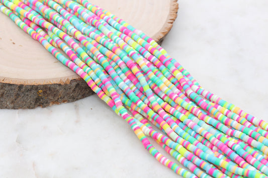 4mm Mix Heishi Beads, Rainbow Mix Polymer Clay Disc Beads, African Disc Beads, Vinyl Heishi, Jewelry Making Beads, Full Strand #540