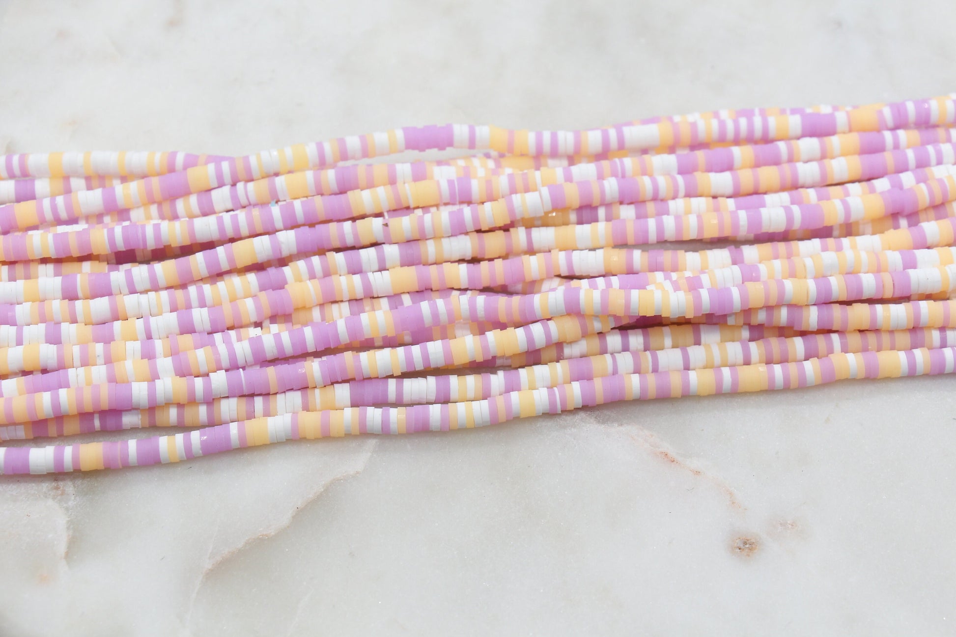 4mm Lavender and Peach Mix Heishi Beads, Multicolor Polymer Clay Disc Beads, African Disc Beads, Vinyl Heishi, Full Strand #546