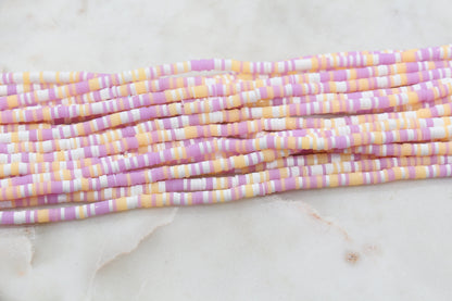 4mm Lavender and Peach Mix Heishi Beads, Multicolor Polymer Clay Disc Beads, African Disc Beads, Vinyl Heishi, Full Strand #546