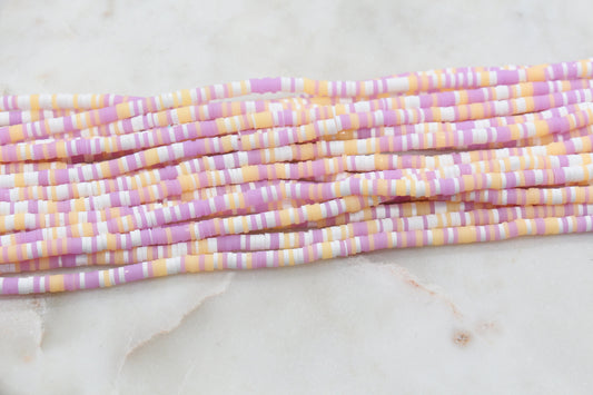 4mm Lavender and Peach Mix Heishi Beads, Multicolor Polymer Clay Disc Beads, African Disc Beads, Vinyl Heishi, Full Strand #546