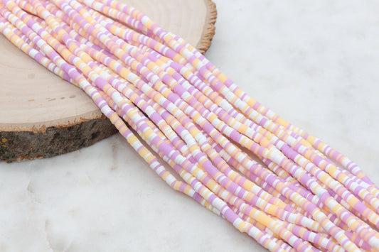 4mm Lavender and Peach Mix Heishi Beads, Multicolor Polymer Clay Disc Beads, African Disc Beads, Vinyl Heishi, Full Strand #546