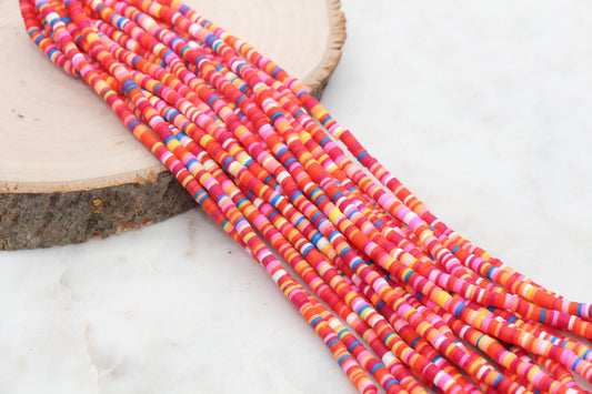 4mm Red Mix Heishi Beads, Multicolored Polymer Clay Disc Beads, Mix Colors Heishi African Disc Beads, Vinyl Heishi, Full Strand #550