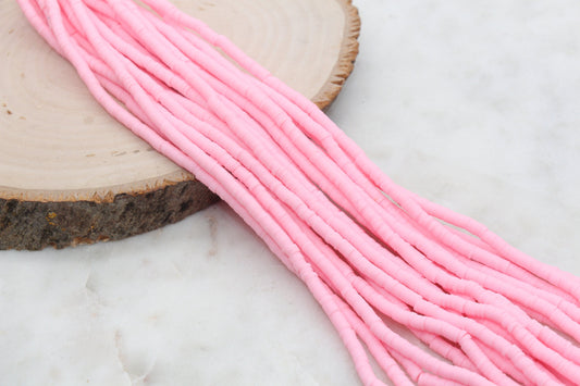 4mm Light Pink Heishi Beads, Pink Clay Beads, Polymer Clay Disc Beads, African Disc Beads, Vinyl Heishi, Full Strand #554