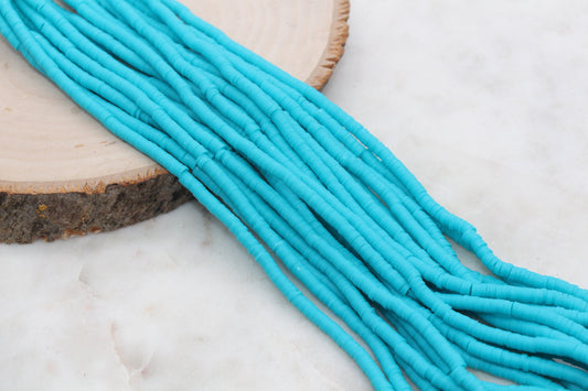 4mm Dark Turquoise Heishi Beads, Polymer Clay Disc Beads, African Disc Beads, Vinyl Heishi, 16 inch Strand #559