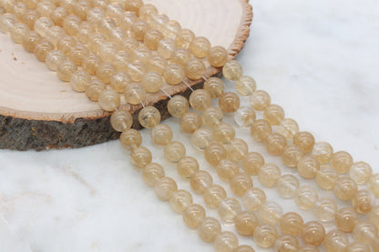 Yellow Cherry Quartz Beads, Smooth Round Quartz Beads, Sizes 4mm 6mm 8mm 10mm 12mm, Full Strand 15.5 inch, #36