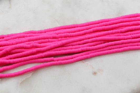 4mm Deep Pink Heishi Beads, Pink Polymer Clay Disc Beads, African Disc Beads, Vinyl Heishi, Full Strand #561
