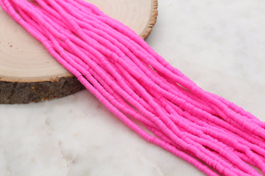 4mm Bubblegum Pink Heishi Beads, Pink Polymer Clay Disc Beads, African Disc Beads, Vinyl Heishi, Full Strand #563