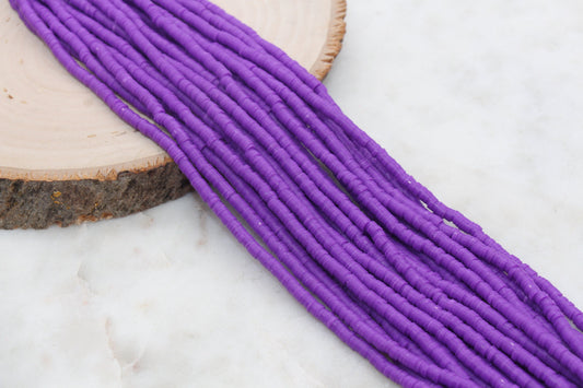 4mm Deep Violet Purple Heishi Beads, Purple Vinyl Heishi Beads, Polymer Clay Disc Beads, African Disc Beads, Vinyl Heishi, Full Strand #566