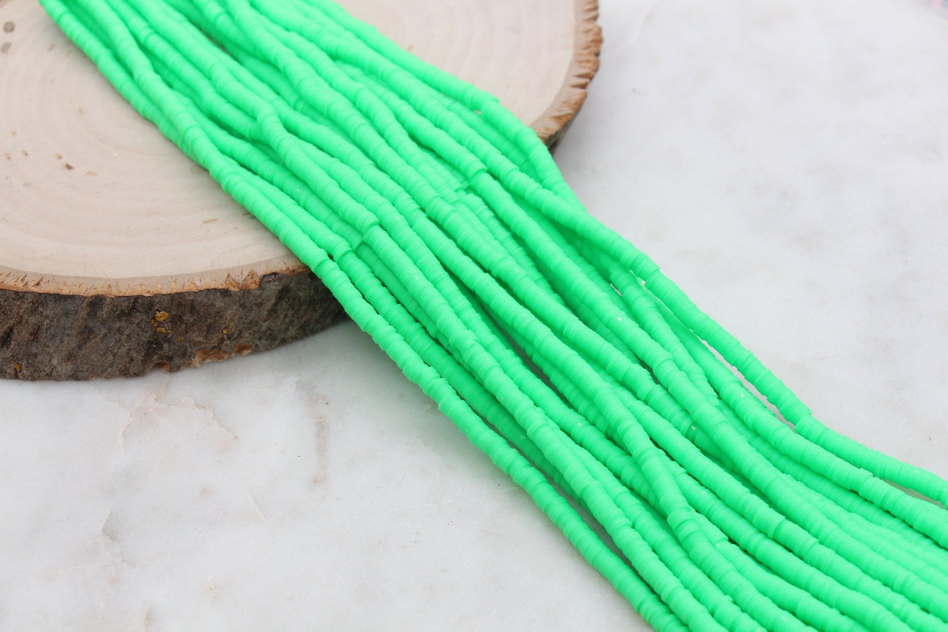 4mm Green Heishi Beads, Green Vinyl Heishi Beads, Polymer Clay Disc Beads, African Disc Beads, Vinyl Heishi, Full Strand #570