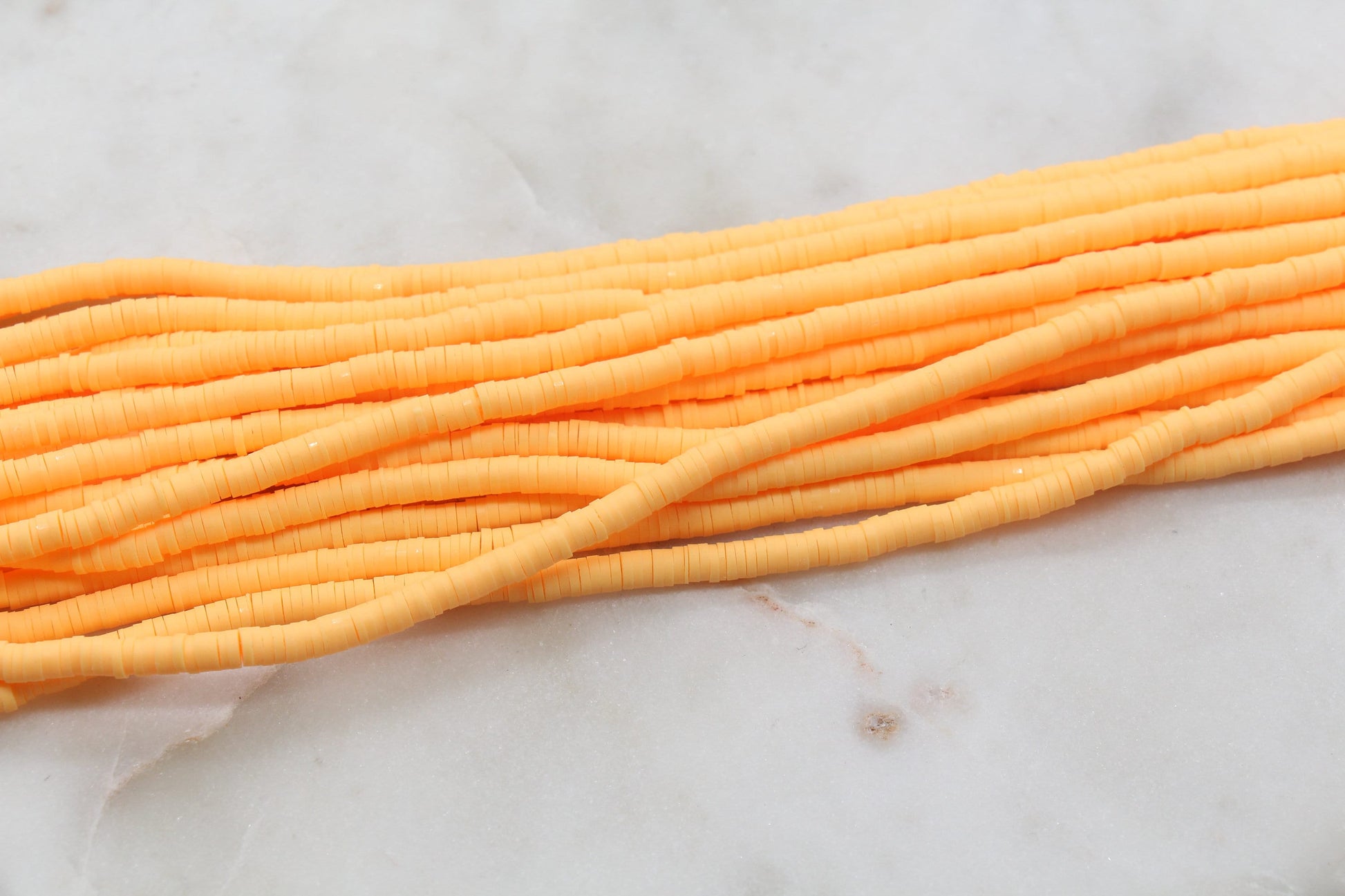 4mm Light Orange Heishi Beads, Orange Polymer Clay Disc Beads, African Disc Beads, Vinyl Heishi, Full Strand, Jewelry Making Beads #579