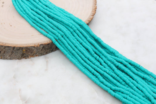 4mm Medium Teal Blue Heishi Beads, Polymer Clay Disc Beads, African Disc Beads, Vinyl Heishi, Full Strand, Jewelry Making Beads #586