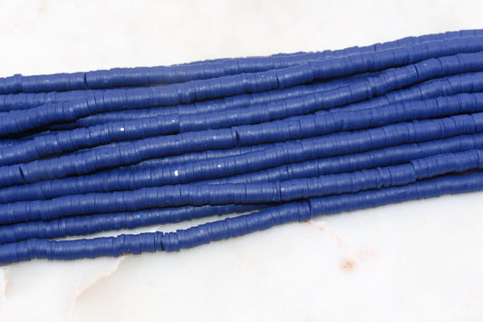 6mm Navy Blue Heishi Beads, Vinyl Beads, Polymer Clay Disc Beads, African Disc Beads, Jewelry Making Beads, Full Strand #589