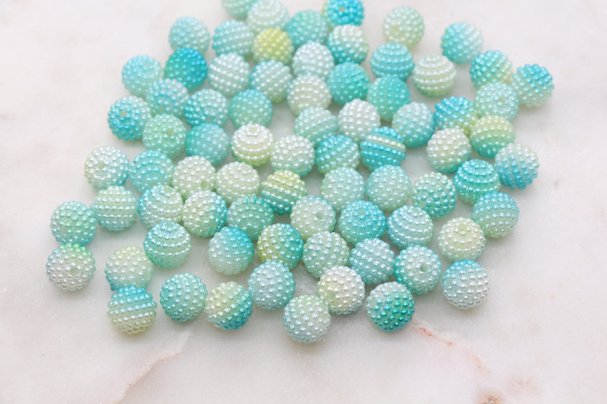 10mm Blue and Green Ombre Berry Beads, Imitation Pearl Acrylic Beads, Pearly Round Acrylic Loose Beads, Bubblegum Beads, Chunky Beads, #2993