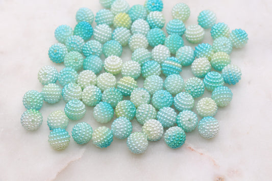 10mm Blue and Green Ombre Berry Beads, Imitation Pearl Acrylic Beads, Pearly Round Acrylic Loose Beads, Bubblegum Beads, Chunky Beads, #2993