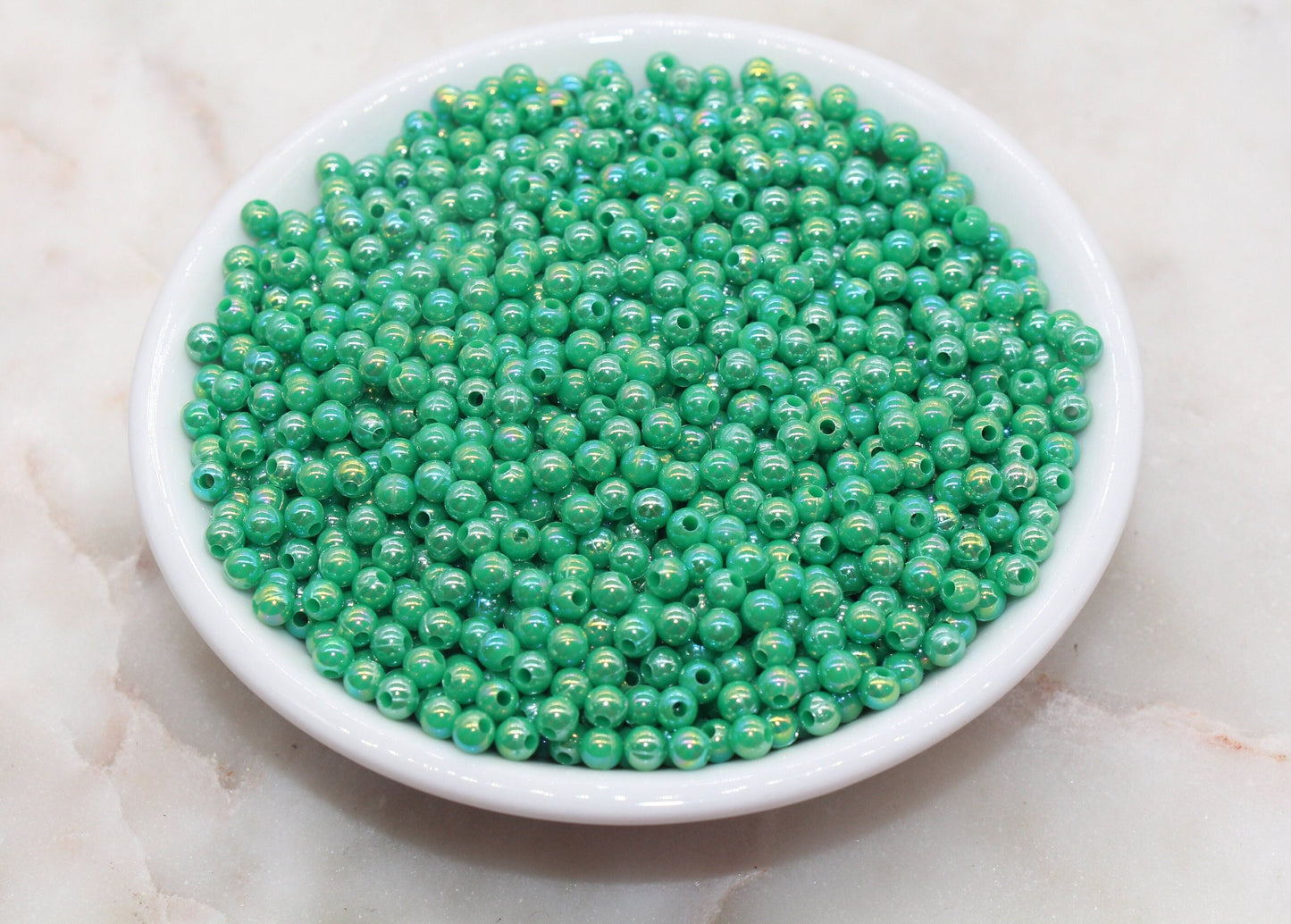 4mm Green AB Round Beads, Iridescent Acrylic Gumball Beads, Bubblegum Beads, Plastic Round Smooth Bead #3005
