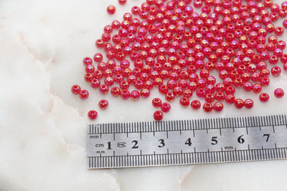 4mm Red AB Round Beads, Iridescent Acrylic Gumball Beads, Bubblegum Beads, Plastic Round Smooth Bead #3008