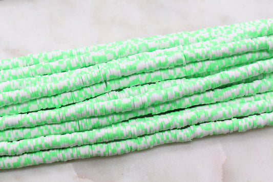 6mm Green Speckled Heishi Beads, Dotted Speckled Polymer Clay Disc Beads, African Disc Beads, Vinyl Heishi, Full Strand #607