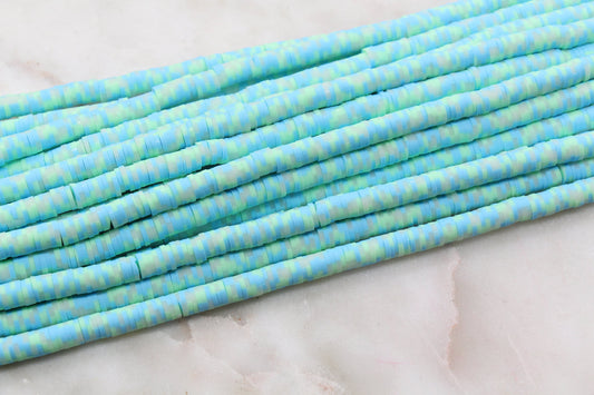 6mm Blue and Green Speckled Heishi Beads, Dotted Speckled Polymer Clay Disc Beads, African Disc Beads, Vinyl Heishi, Full Strand #610