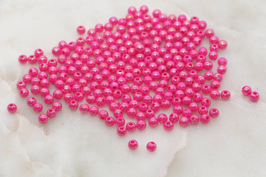 4mm Hot Pink AB Round Beads, Iridescent Acrylic Gumball Beads, Bubblegum Beads, Plastic Round Smooth Bead #3015