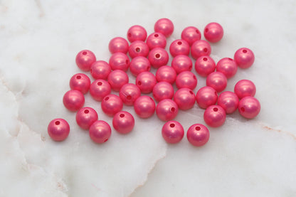 8mm Hot Pink Shimmer Gumball Beads, Round Acrylic Loose Beads, Bubblegum Beads, Chunky Beads, Smooth Round Plastic Beads #3027