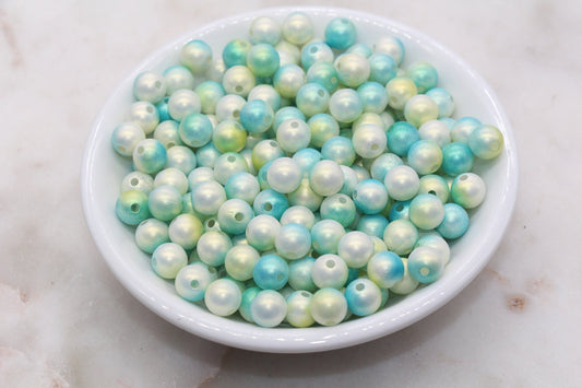 8mm Blue and Green Ombre Shimmer Gumball Beads, Round Acrylic Loose Beads, Bubblegum Beads, Chunky Beads, Smooth Round Plastic Beads #3037