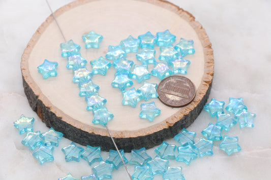 Iridescent Star Shape Beads, Blue AB Acrylic Star Beads, Jewelry Making Beads #3053