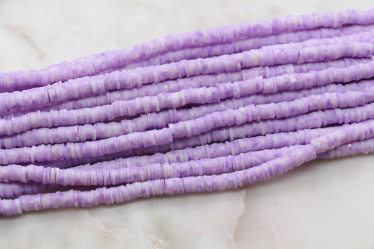 6mm Lavender Speckled Heishi Beads, Light Purple Dotted Polymer Clay Disc Beads, African Disc Beads, Bracelet Beads, Full Strand #624