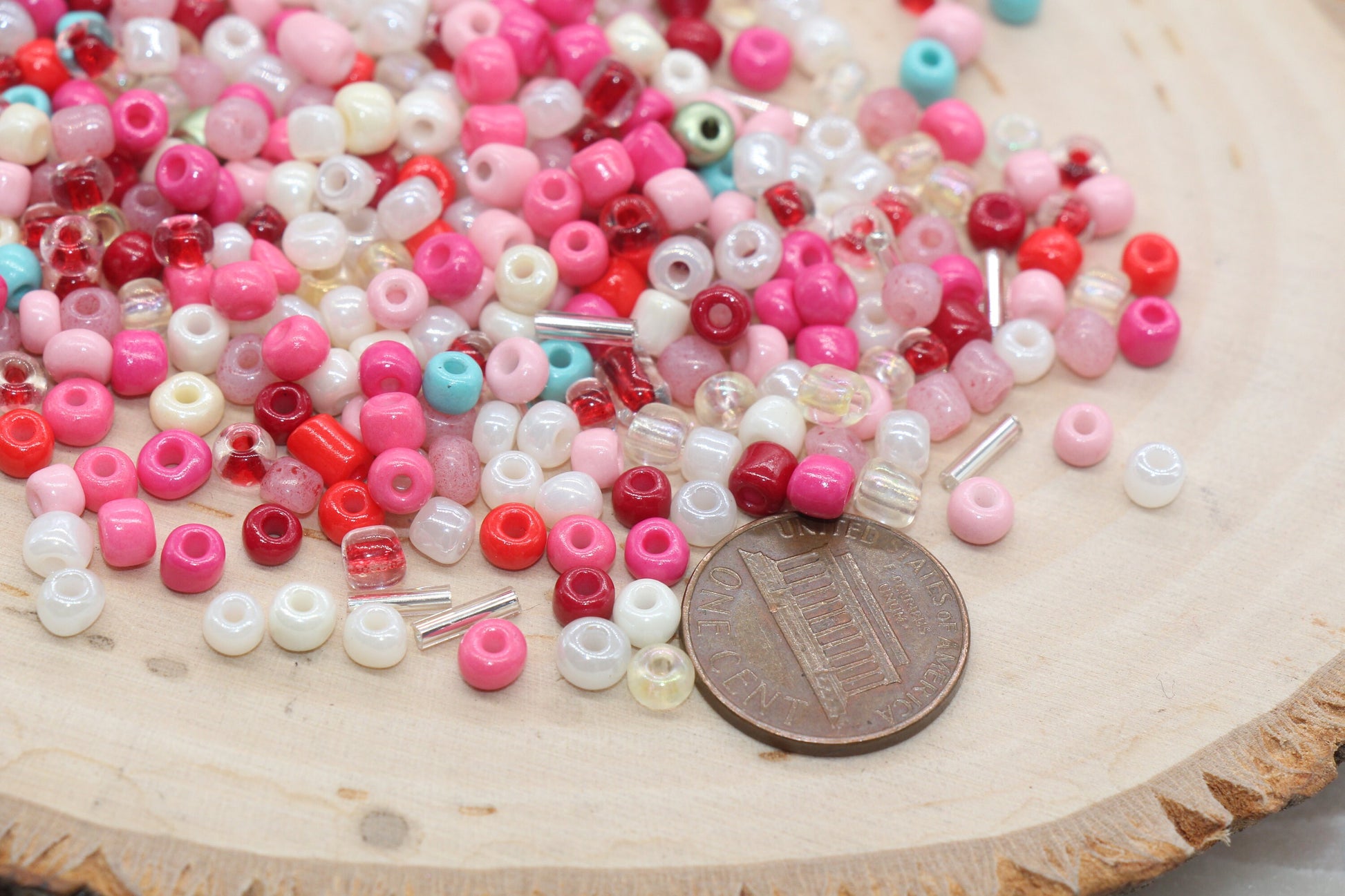Mix Red and Pink Glass Seed Beads, 4mm 6/0 Glass Seed Beads, Multicolor Seed Beads, Rocailles Beads, Bracelet Beads #3068