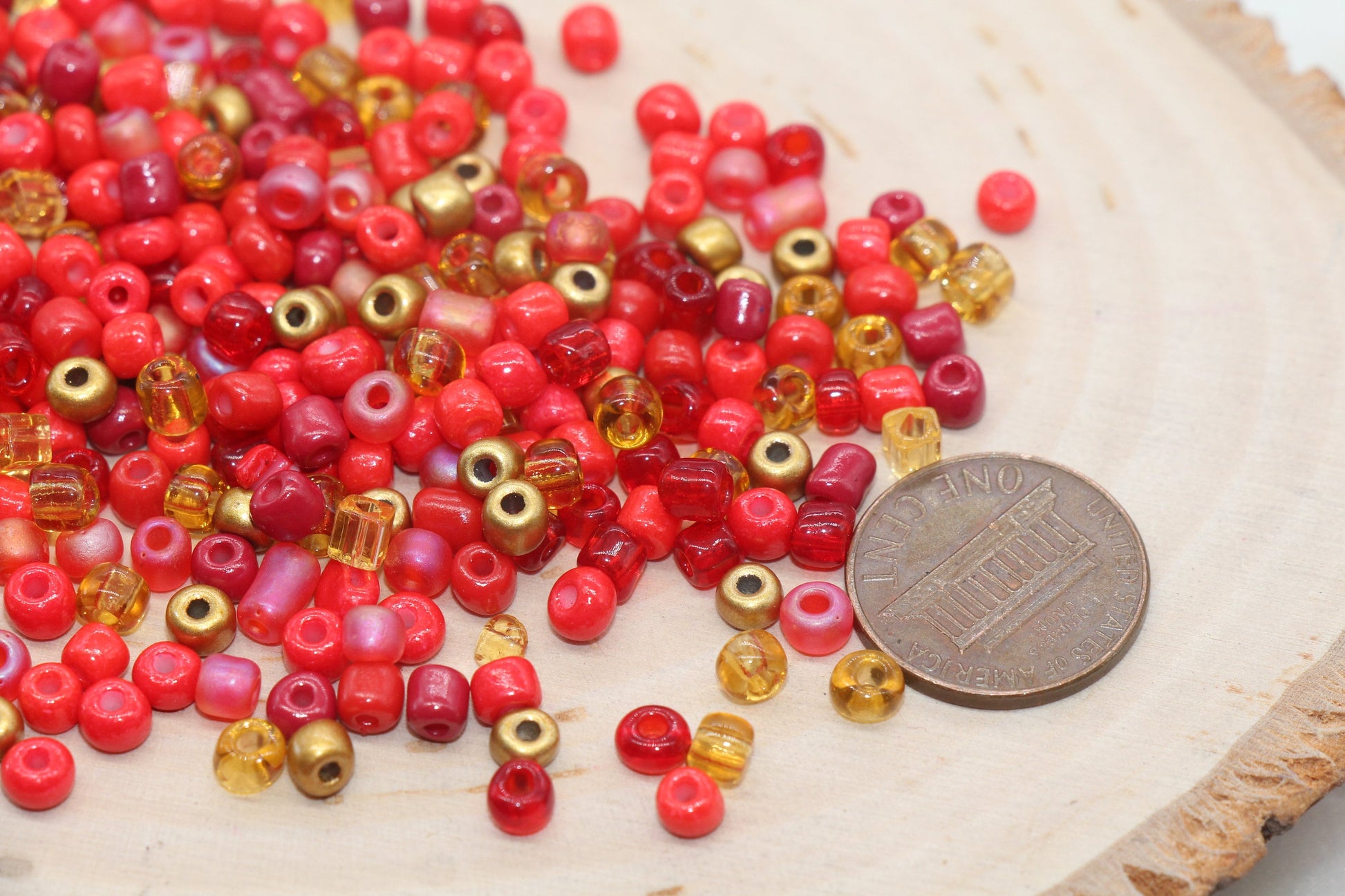 Mix Red and Gold Glass Seed Beads, Size 4mm 6/0 Glass Seed Beads, Multicolor Seed Beads, Rocailles Beads, Bracelet Beads #3074