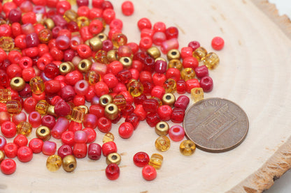 Mix Red and Gold Glass Seed Beads, Size 4mm 6/0 Glass Seed Beads, Multicolor Seed Beads, Rocailles Beads, Bracelet Beads #3074