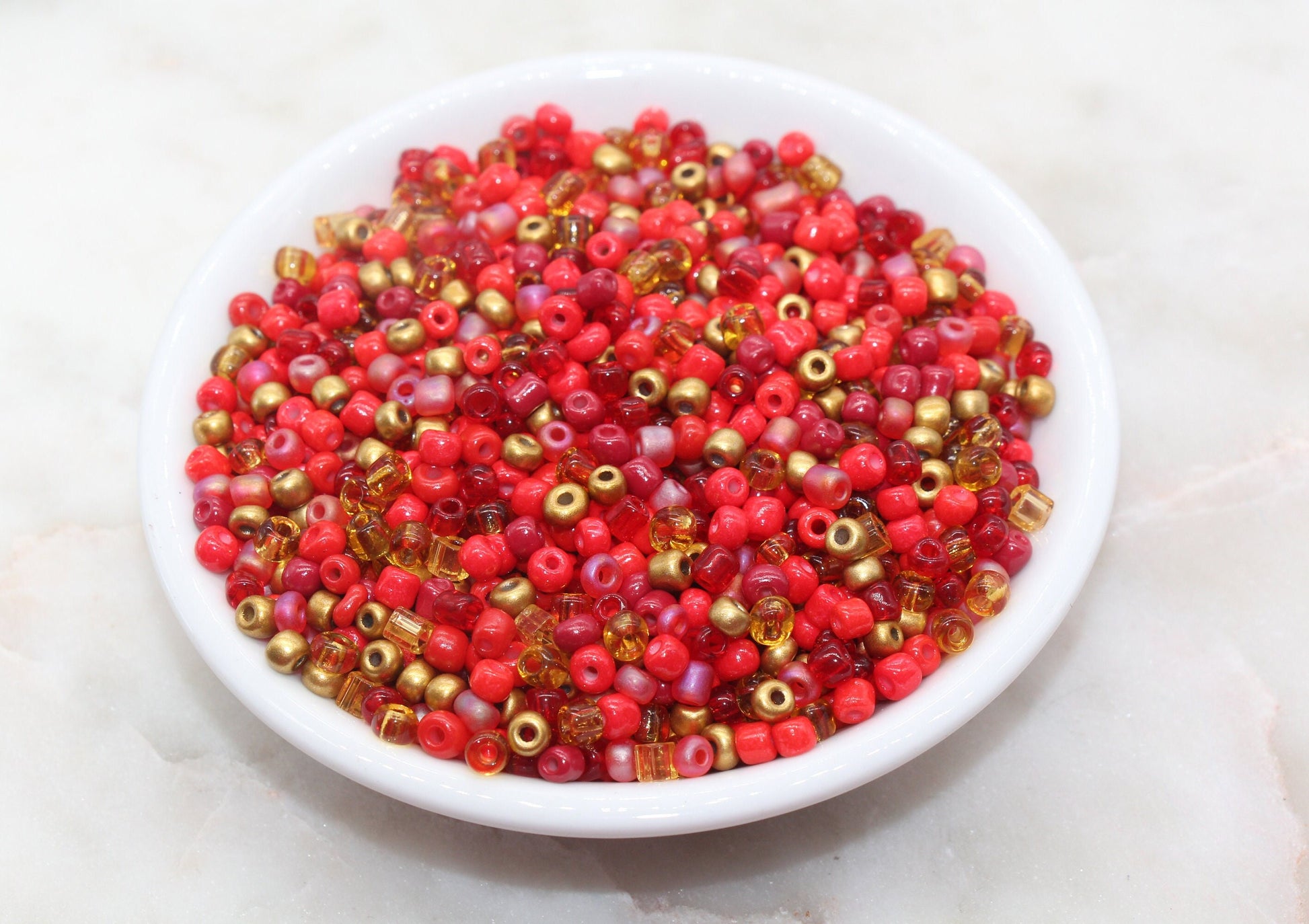 Mix Red and Gold Glass Seed Beads, Size 4mm 6/0 Glass Seed Beads, Multicolor Seed Beads, Rocailles Beads, Bracelet Beads #3074