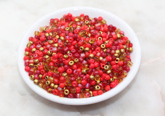 Mix Red and Gold Glass Seed Beads, Size 4mm 6/0 Glass Seed Beads, Multicolor Seed Beads, Rocailles Beads, Bracelet Beads #3074
