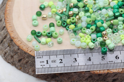Mix Green and Gold Glass Seed Beads, Size 4mm 6/0 Glass Seed Beads, Multicolor Seed Beads, Rocailles Beads, Bracelet Beads #3085