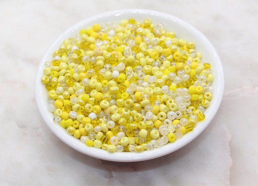 Mix Yellow and White Glass Seed Beads, Size 4mm 6/0 Glass Seed Beads, Multicolor Seed Beads, Rocailles Beads, Bracelet Beads #3094